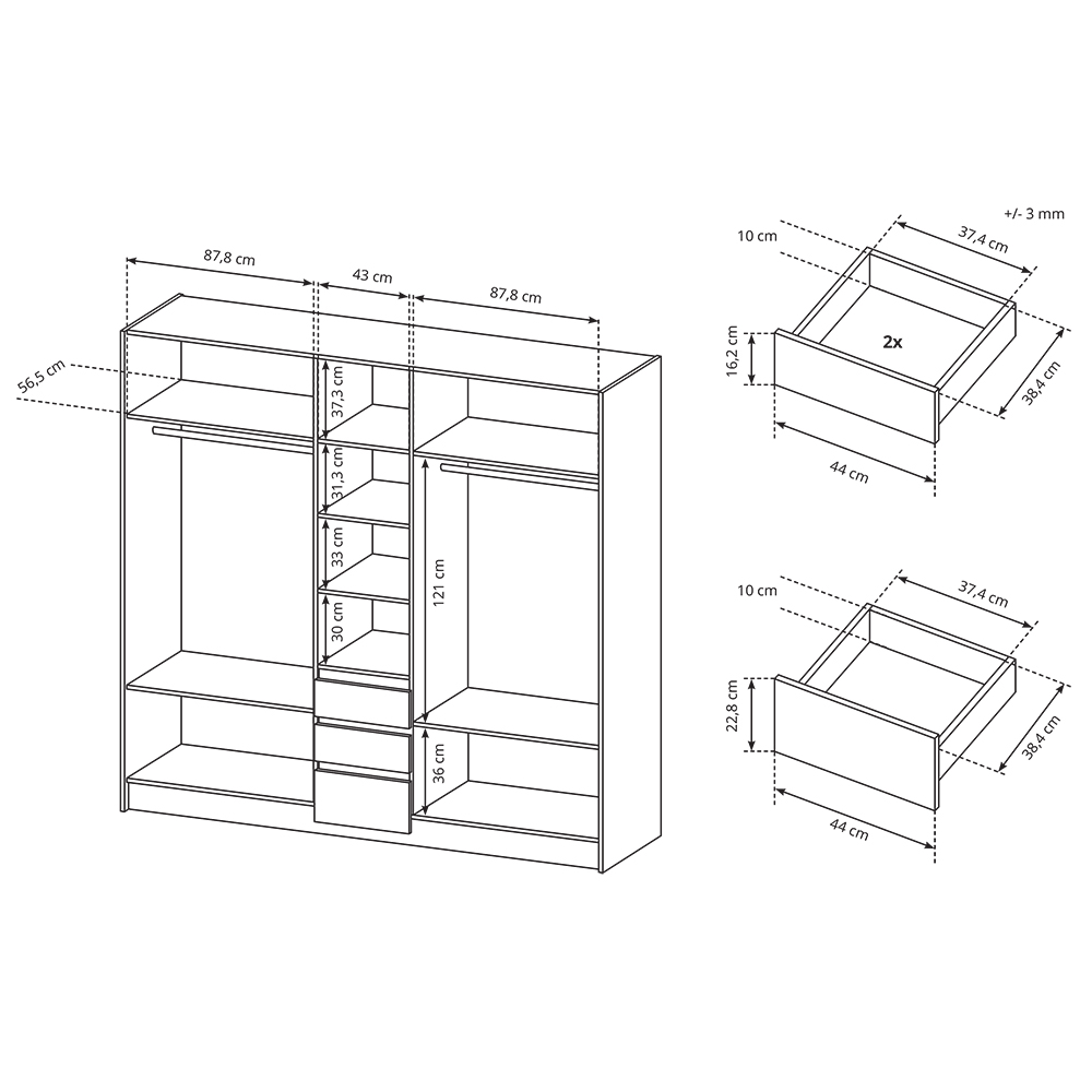 Xelo | šatní skříň 230 | dub kraft zlatý/bílá