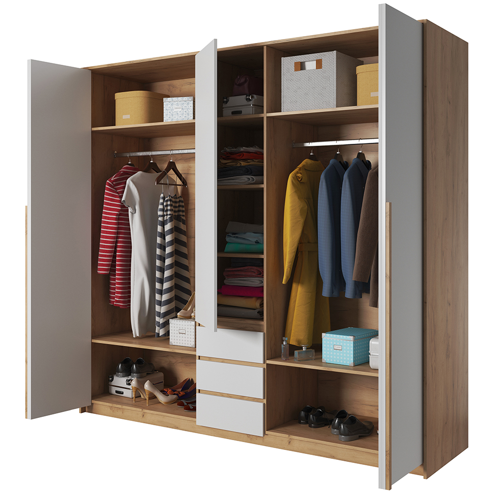 Xelo | šatní skříň 230 | dub kraft zlatý/bílá