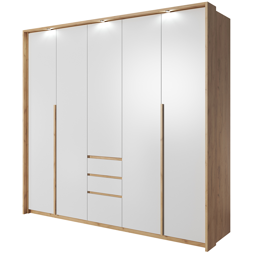 Xelo | šatní skříň 230 s lištou s LED osvětlením | dub kraft zlatý/bílá