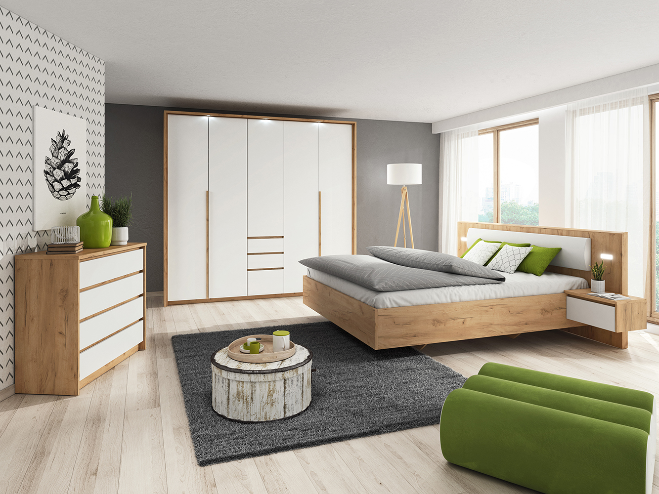 Xelo | komoda 93 | dub kraft zlatý/bílá