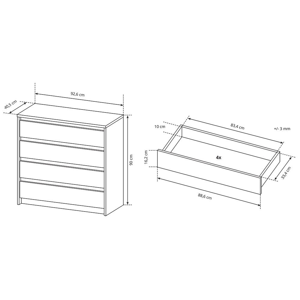 Xelo | komoda 93 | dub kraft zlatý/bílá