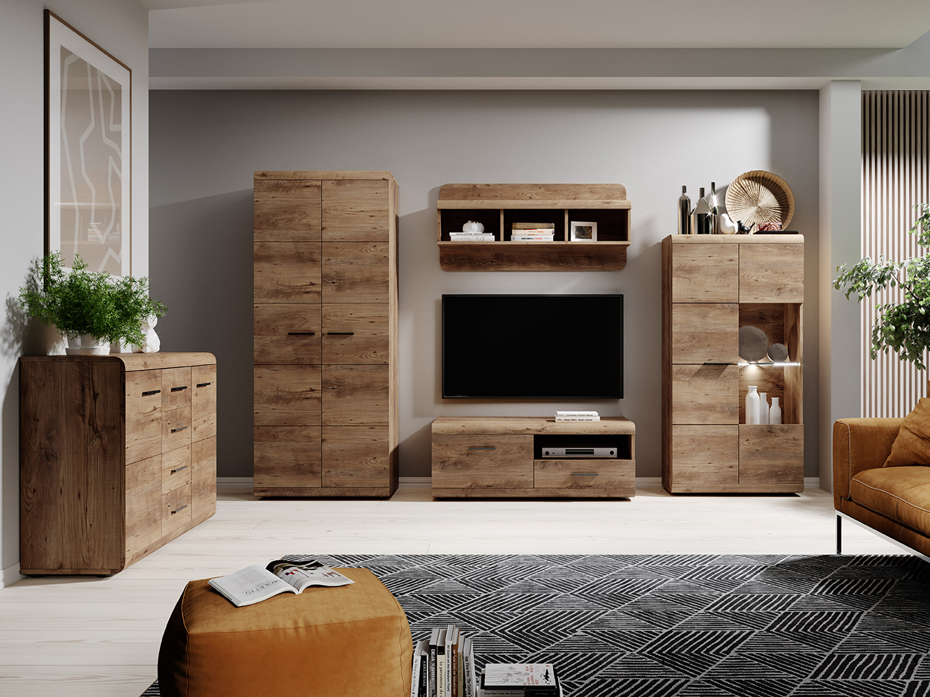 Obývací stěna Lena B | 5 dílů | dub lefkas | POSLEDNÍ KUS