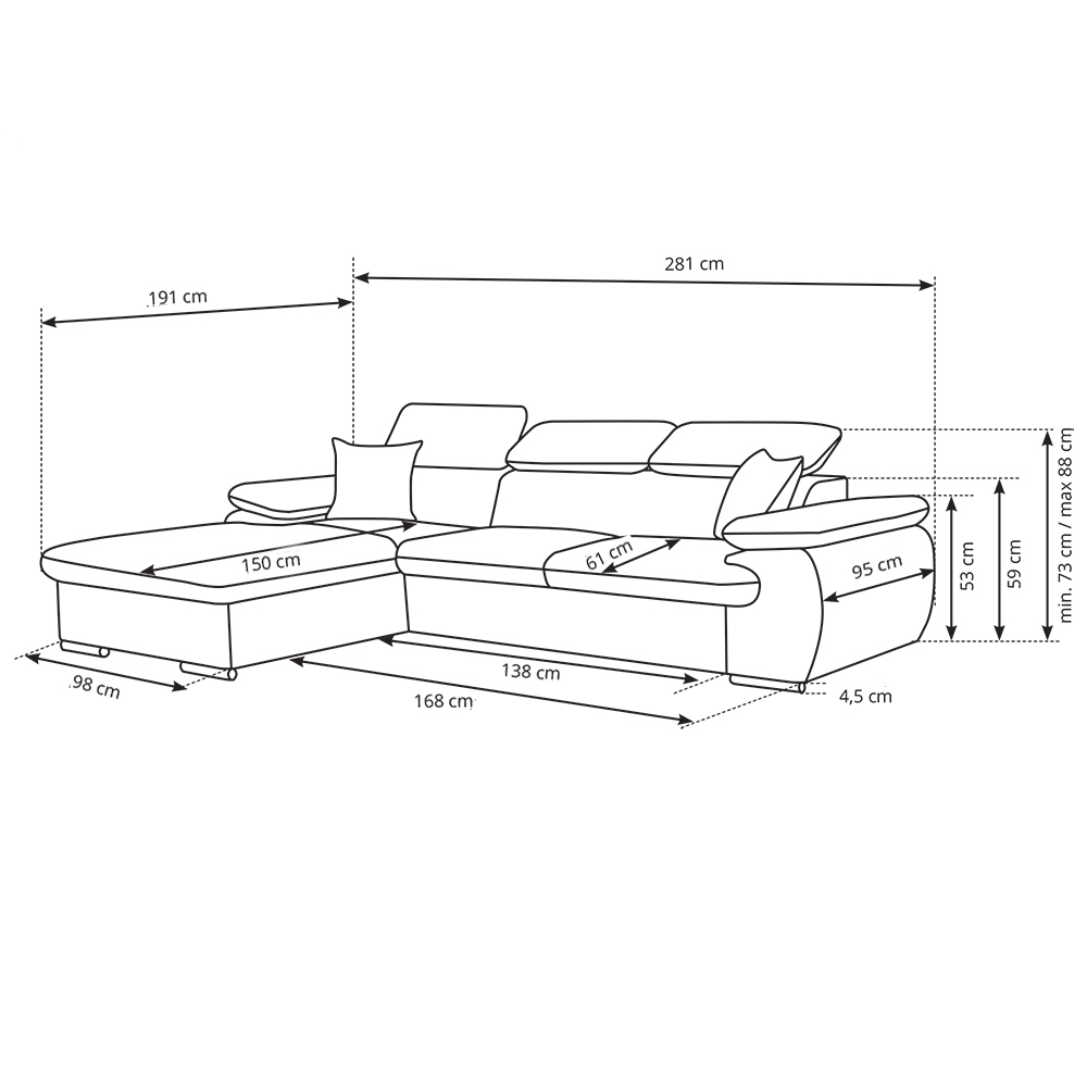 Sedací souprava COOL | 191x281 cm | rozkládací + úložný prostor | LEVÁ | béžová 02/03