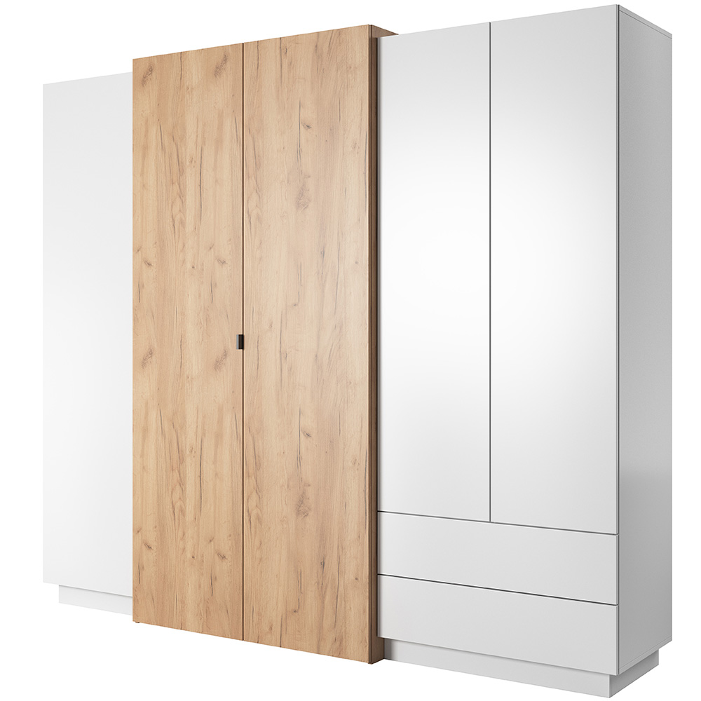 3D | šatní skříň 230 se zrcadlem| bílá/dub kraft zlatý