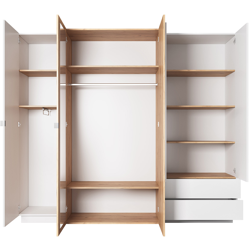 3D | šatní skříň 230 se zrcadlem| bílá/dub kraft zlatý