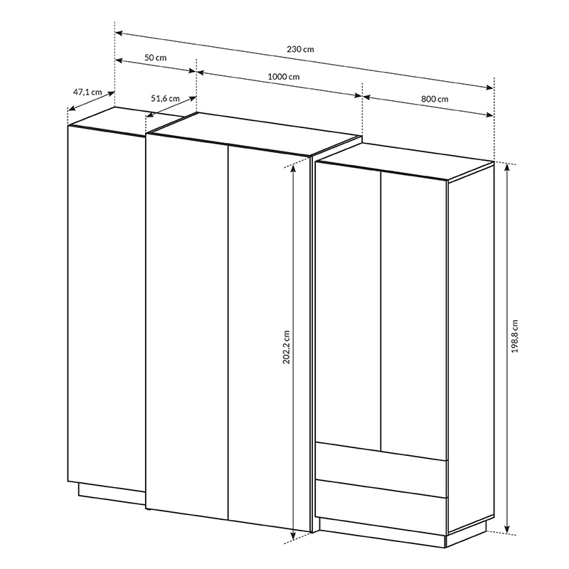 3D | šatní skříň 230 se zrcadlem| bílá/dub kraft zlatý