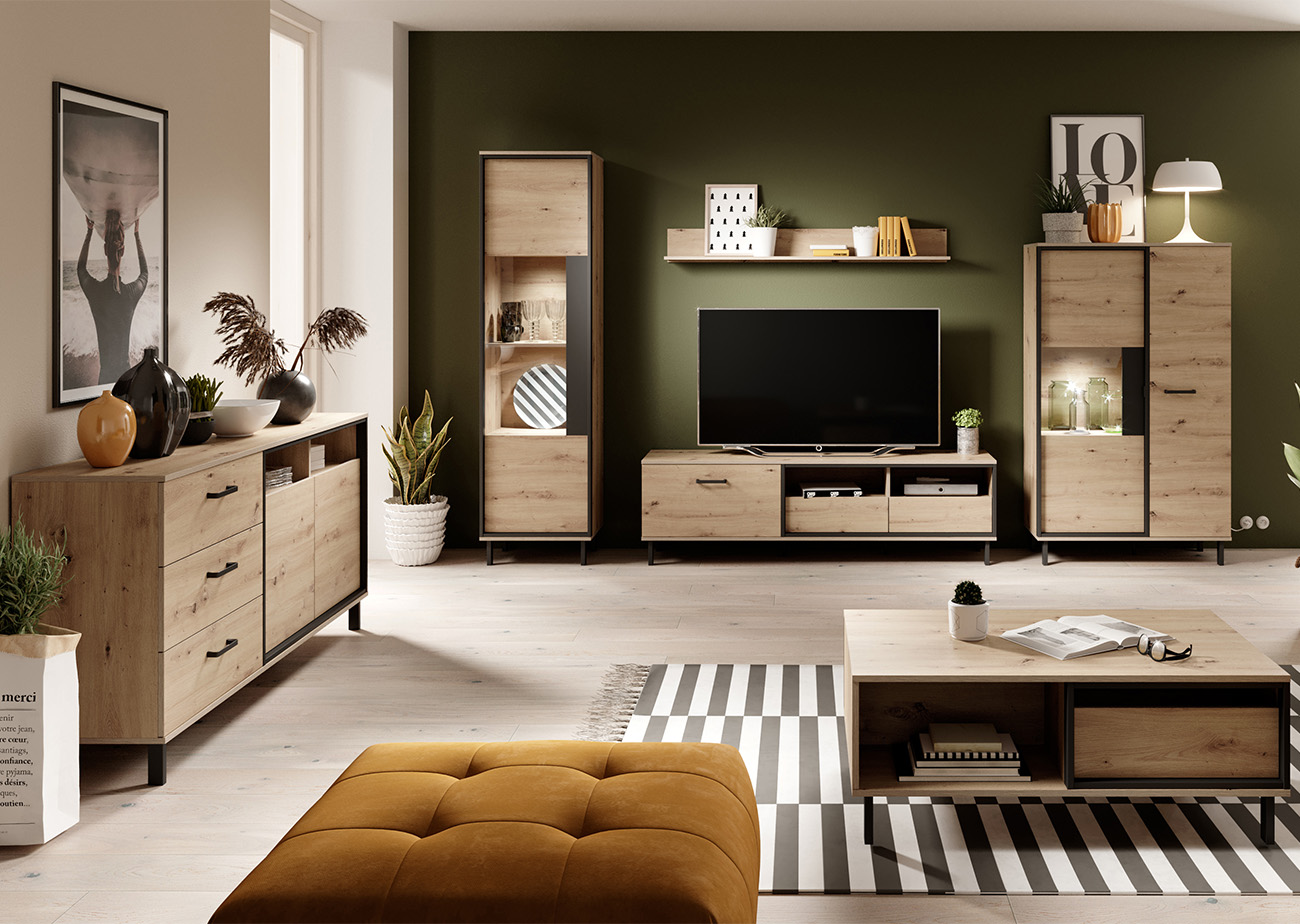 NEST | TV stolek + police | 164,8 cm | artisan/antracit | BLACK FRIDAY