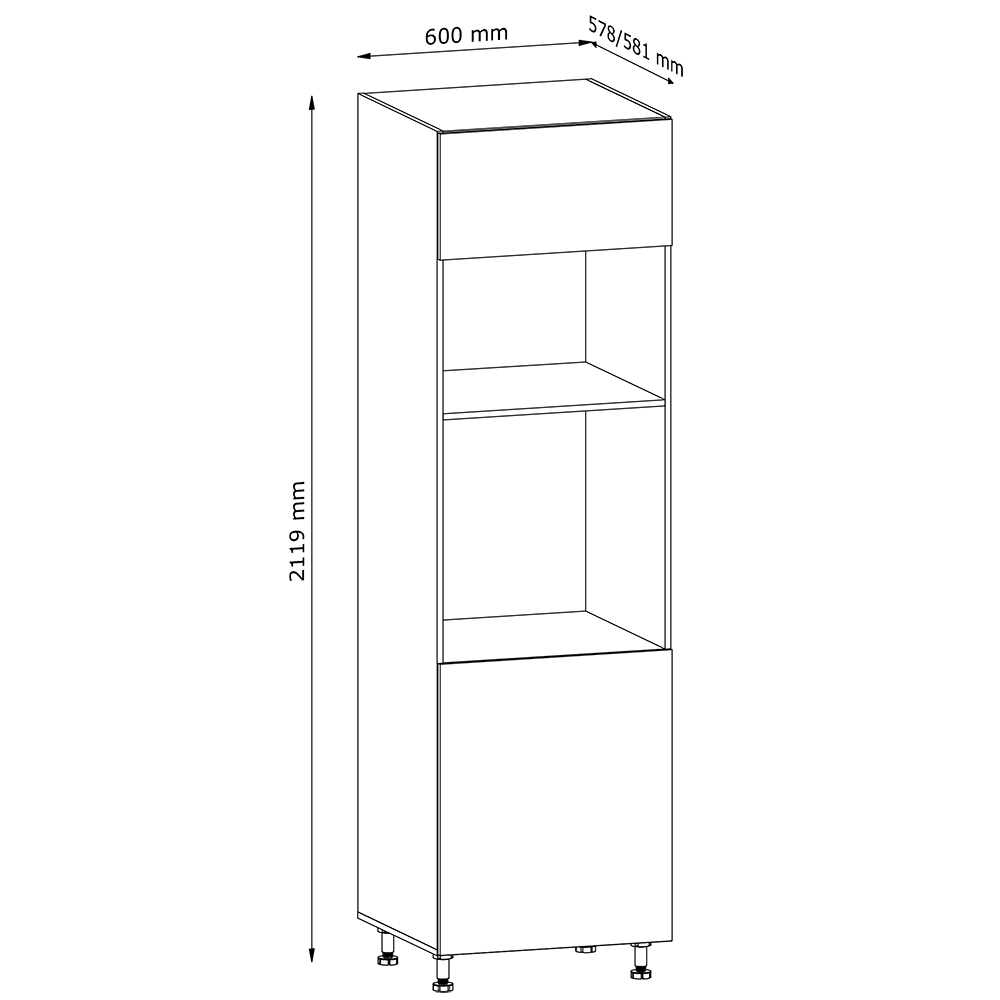 LANGEN ap | skříňka D60PM pro vestavnou troubu a mikrovlnku | push open | UNI provedení | artisan