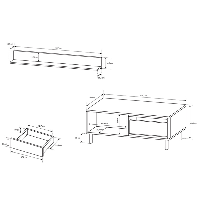 Obývací stěna NEST | sestava B | 6 dílů | artisan/antracit