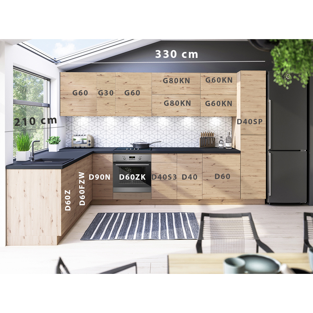 Kuchyňská linka LANGEN ap | 330x210 cm | PUSH OPEN | artisan