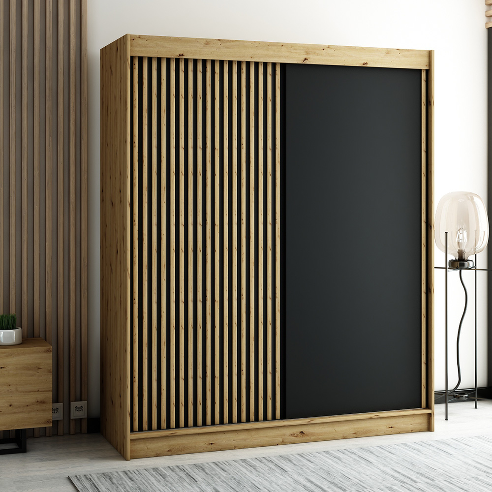 Šatní skříň Lamelo  - 200 cm | artisan/černá