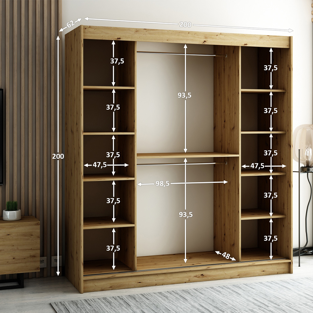 Šatní skříň Lamelo  - 200 cm | artisan/černá