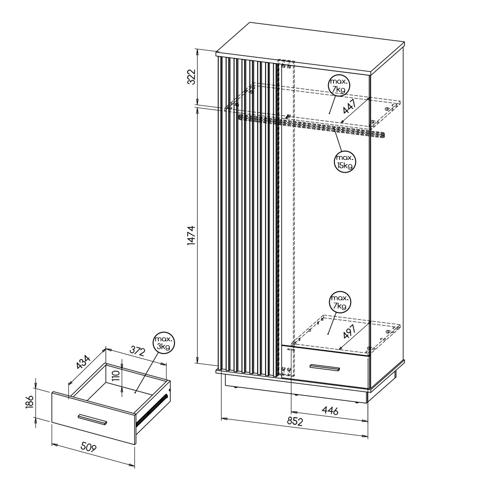 Lamelo DOL | šatní skříň La1 | dub wotan/černá