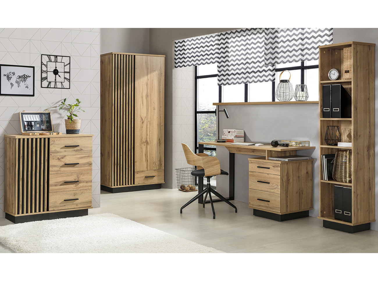 Lamelo DOL | šatní skříň La1 | dub wotan/černá