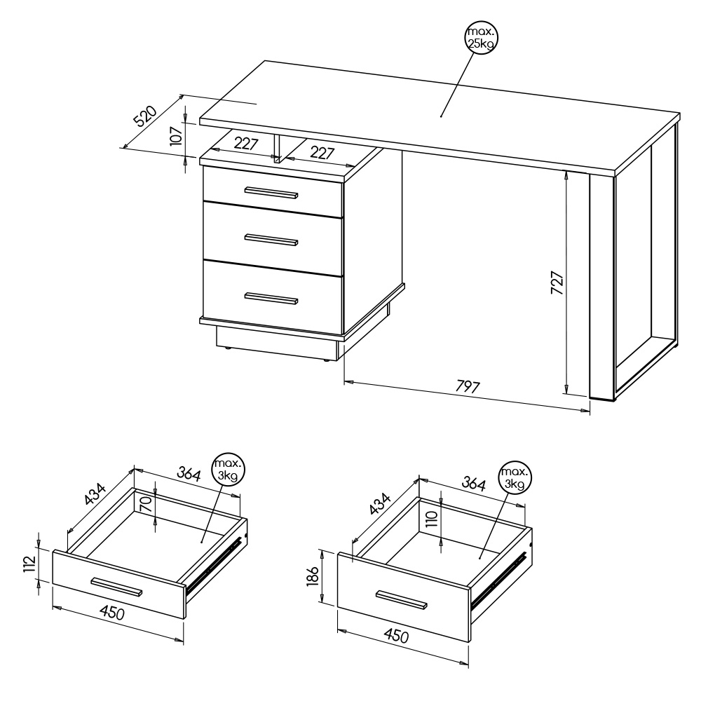 Lamelo DOL | psací stůl La8 | dub wotan/černá