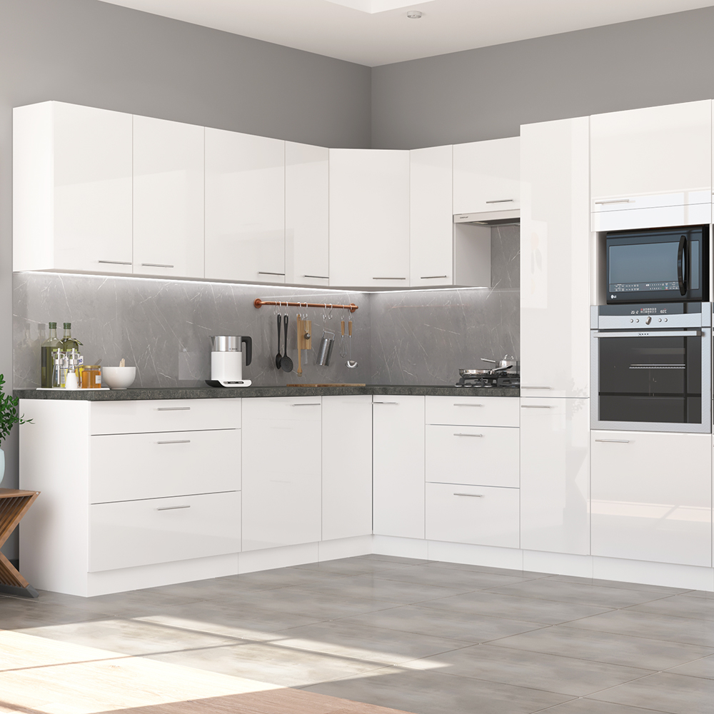 LARA wh | vysoká skříňka 60DP-210 2F pro vestavnou troubu | 60 cm | UNI dvířka | bílá lesk