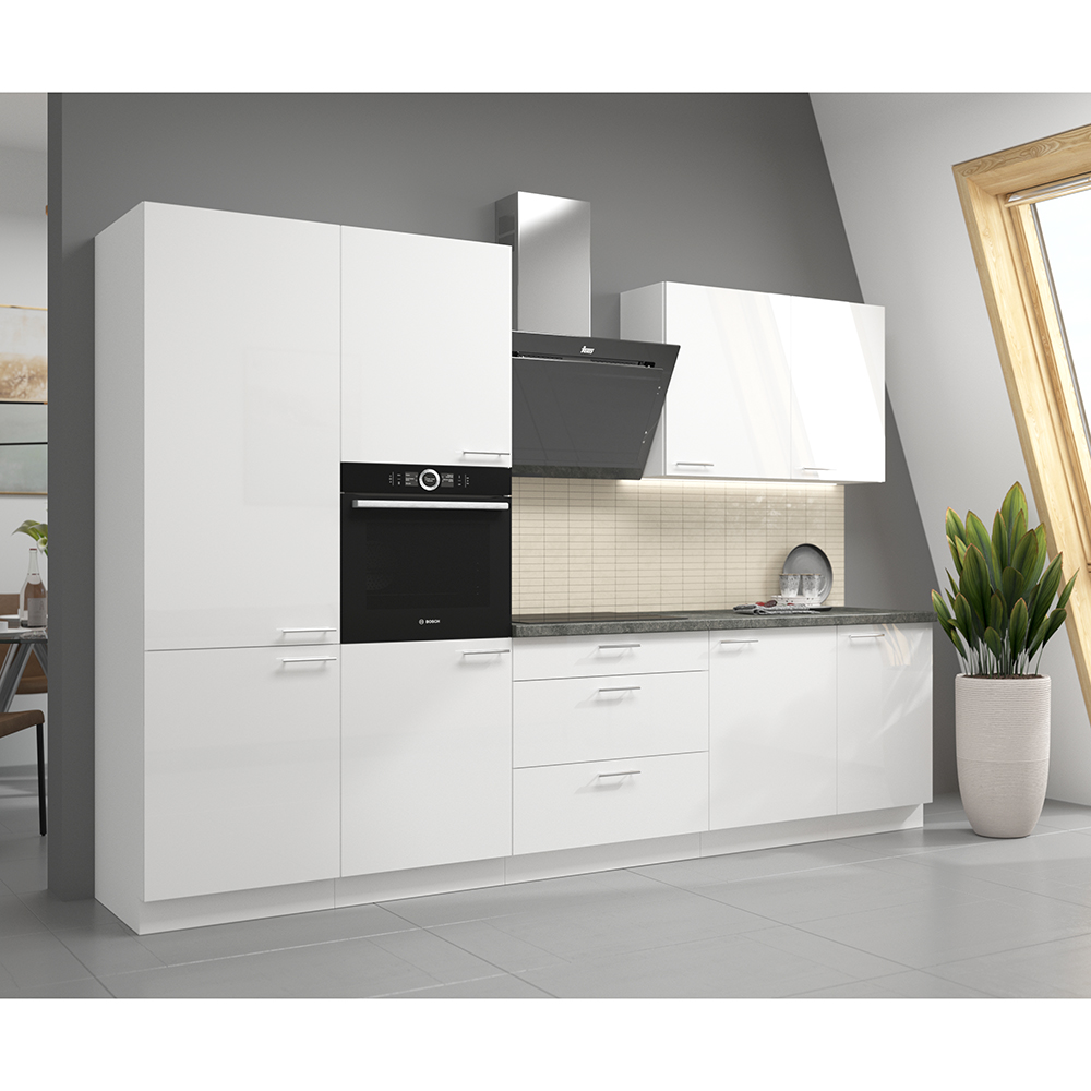 LARA wh | vysoká skříňka 60DP-210 2F pro vestavnou troubu | 60 cm | UNI dvířka | bílá lesk