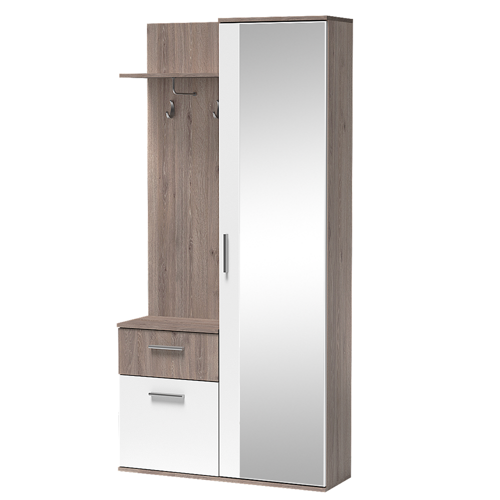 Předsíňová stěna LUX | 97 cm | se zrcadlem | UNI provedení | trufla/bílá