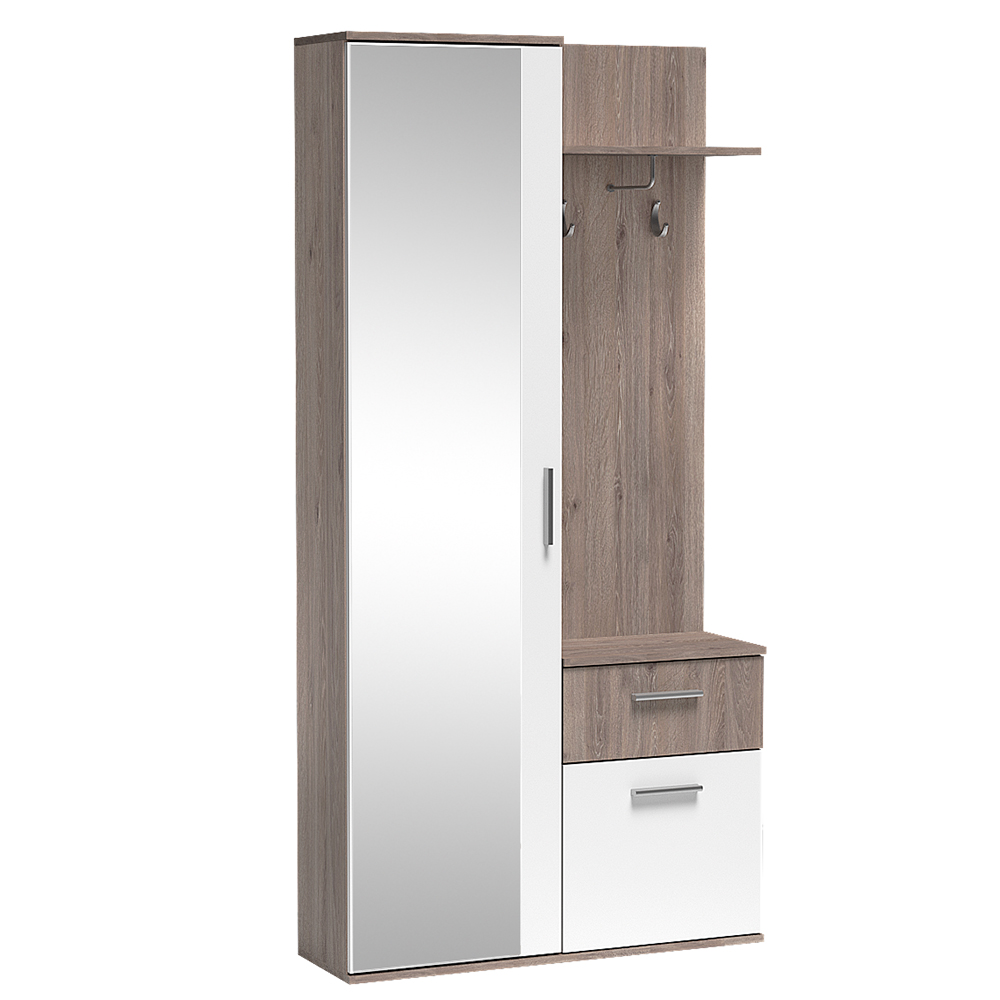 Předsíňová stěna LUX | 97 cm | se zrcadlem | UNI provedení | trufla/bílá