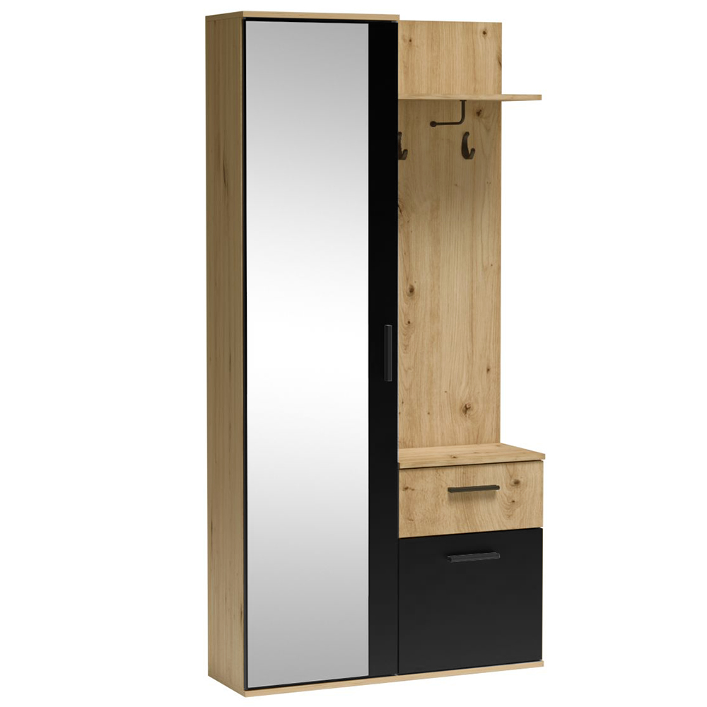 Předsíňová stěna LUX | 97 cm | se zrcadlem | UNI provedení | artisan/černá