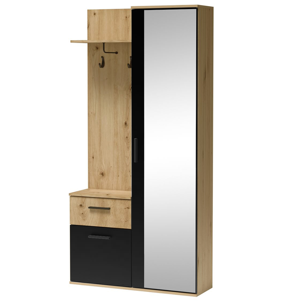 Předsíňová stěna LUX | 97 cm | se zrcadlem | UNI provedení | artisan/černá