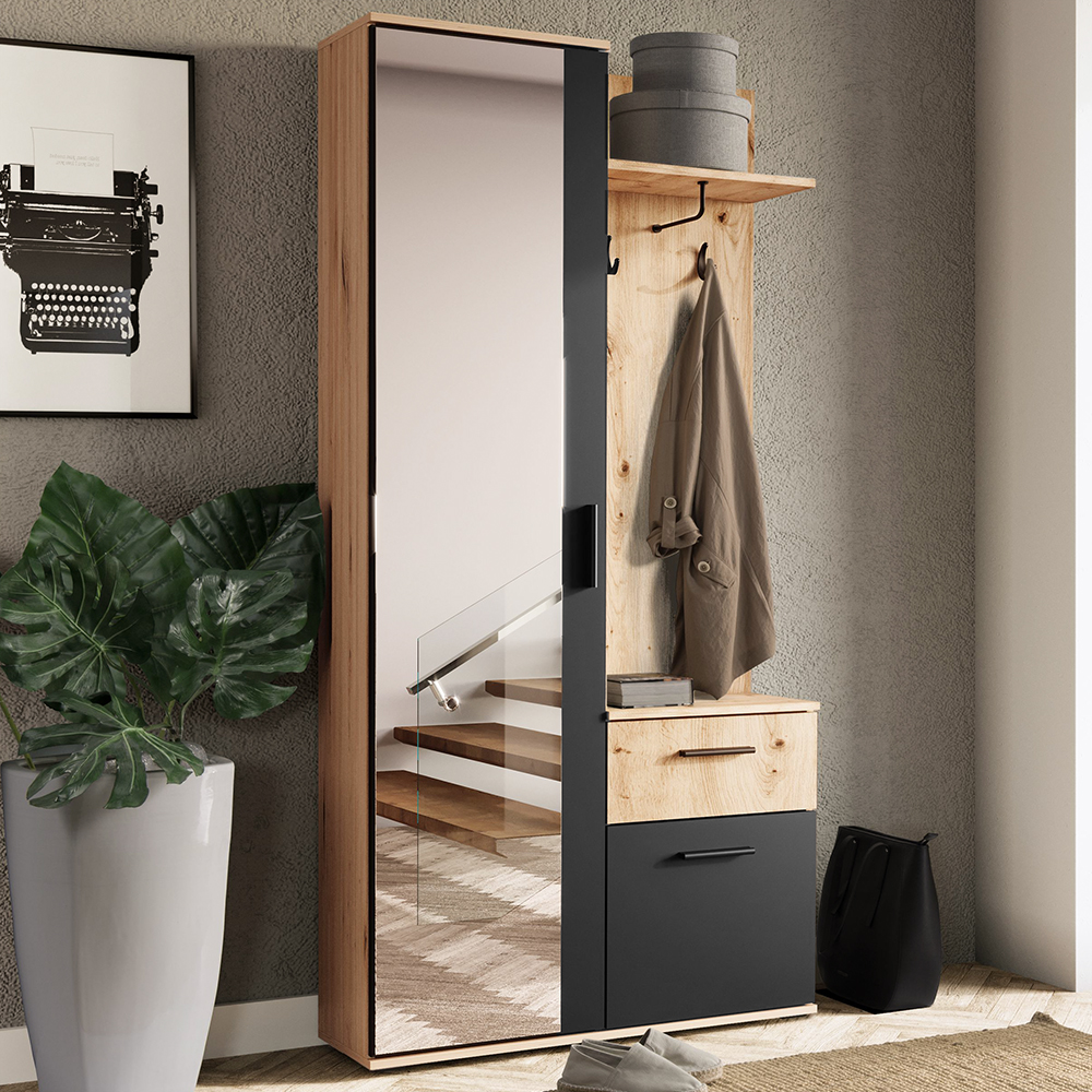 Předsíňová stěna LUX | 97 cm | se zrcadlem | UNI provedení | artisan/černá