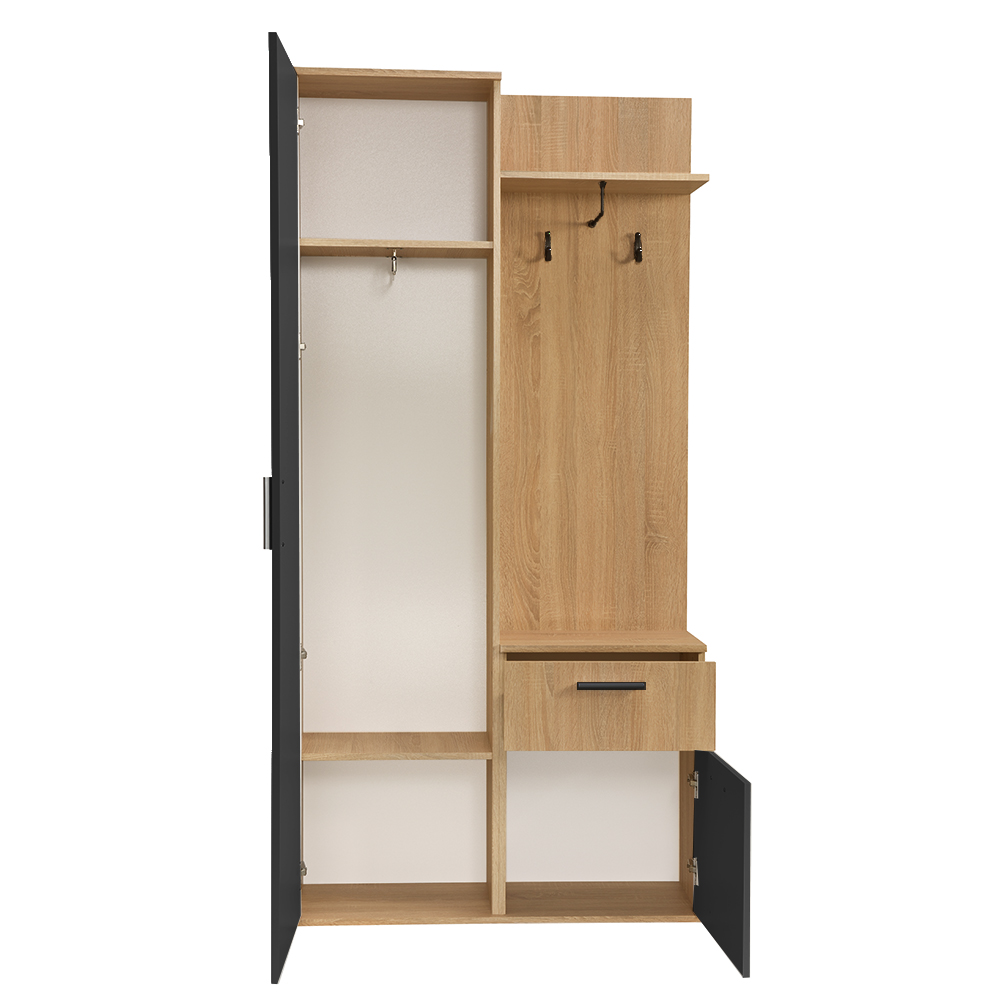 Předsíňová stěna LUX | 97 cm | se zrcadlem | UNI provedení | artisan/černá