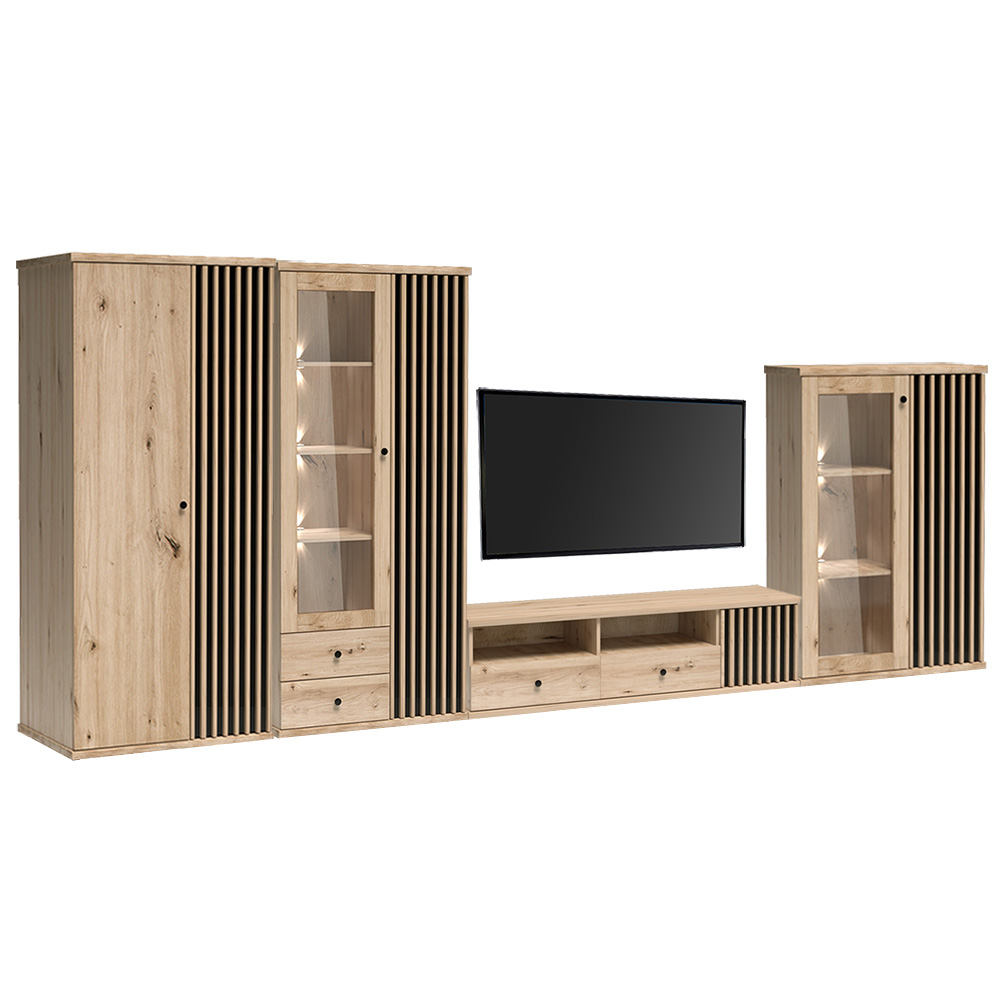 Obývací stěna se skříní CALI | 4 díly + ČERNÉ NOHY | 420 cm | sestava D | artisan