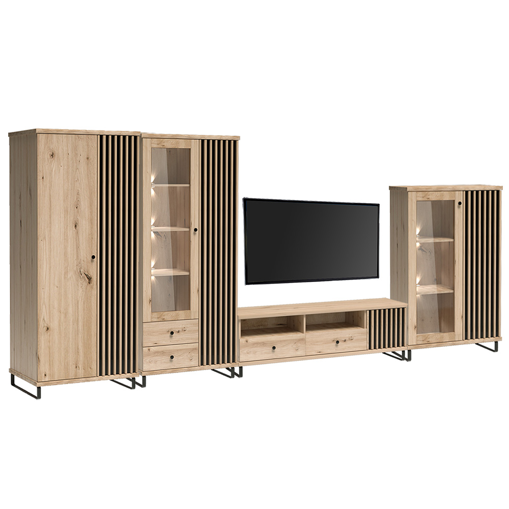 Obývací stěna se skříní CALI | 4 díly + ČERNÉ NOHY | 420 cm | sestava D | artisan