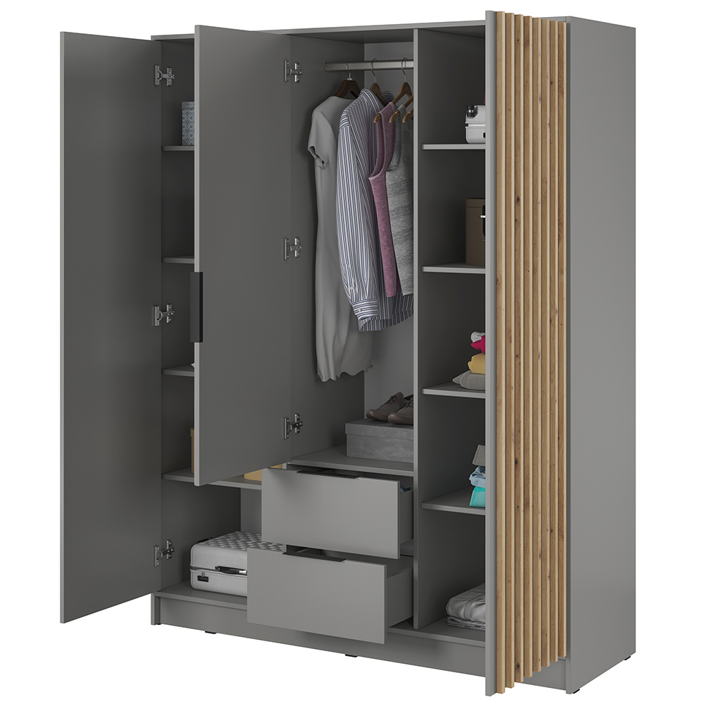 Šatní skříň NELLY 3D bez zrcadla | 155 cm | šedá