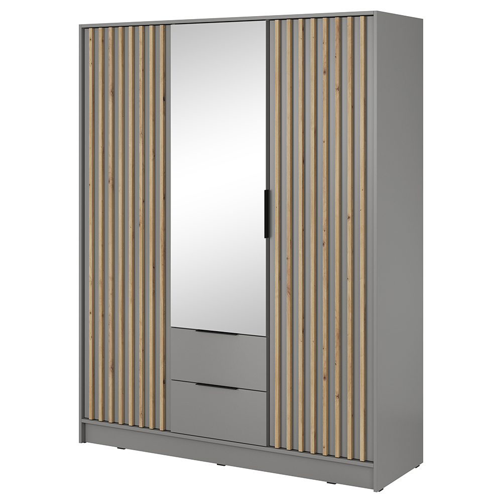 Šatní skříň NELLY 3D se zrcadlem | 155 cm | šedá