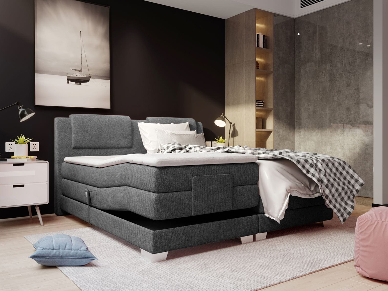 Dvoulůžko boxspring Wave 180x200 | elektrické polohování | VÝBĚR LÁTEK