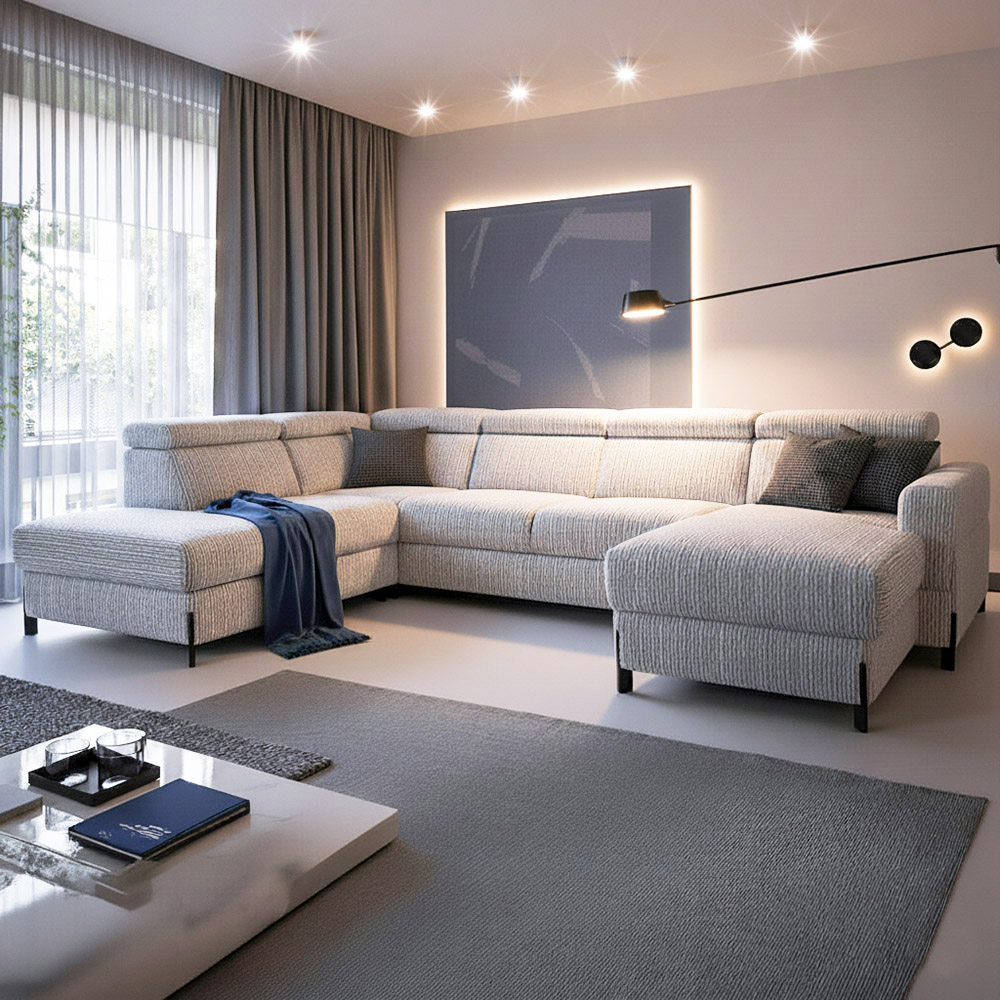 Sedací souprava ULISES U | 225x331x179 | rozkládací + úložný prostor | VÝBĚR TKANIN a NOŽIČEK