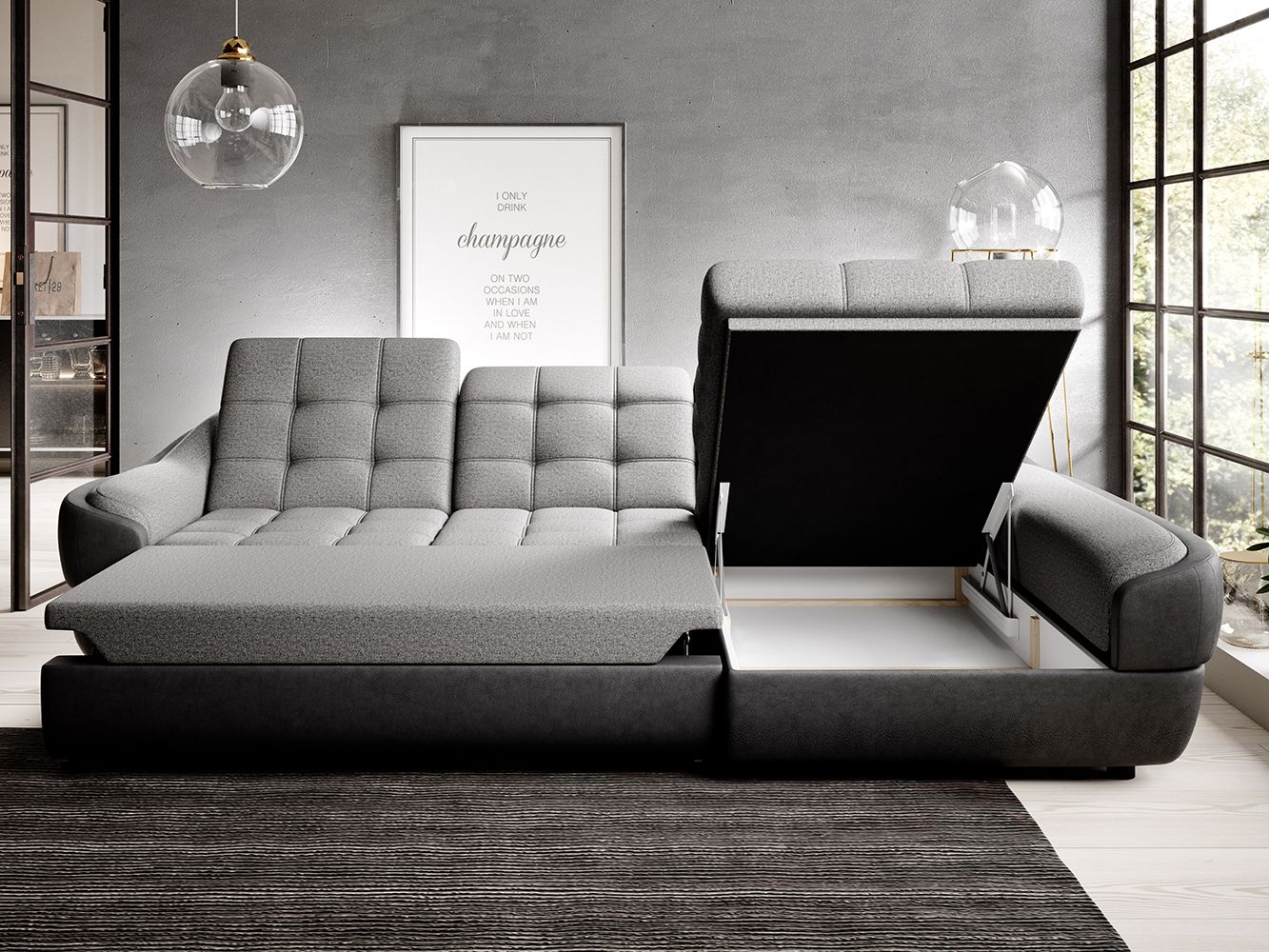 Sedací souprava INFINITY | 290x179 | rozkládací + úložný prostor | olivová | POSLEDNÍ KUS Z PRODEJNY