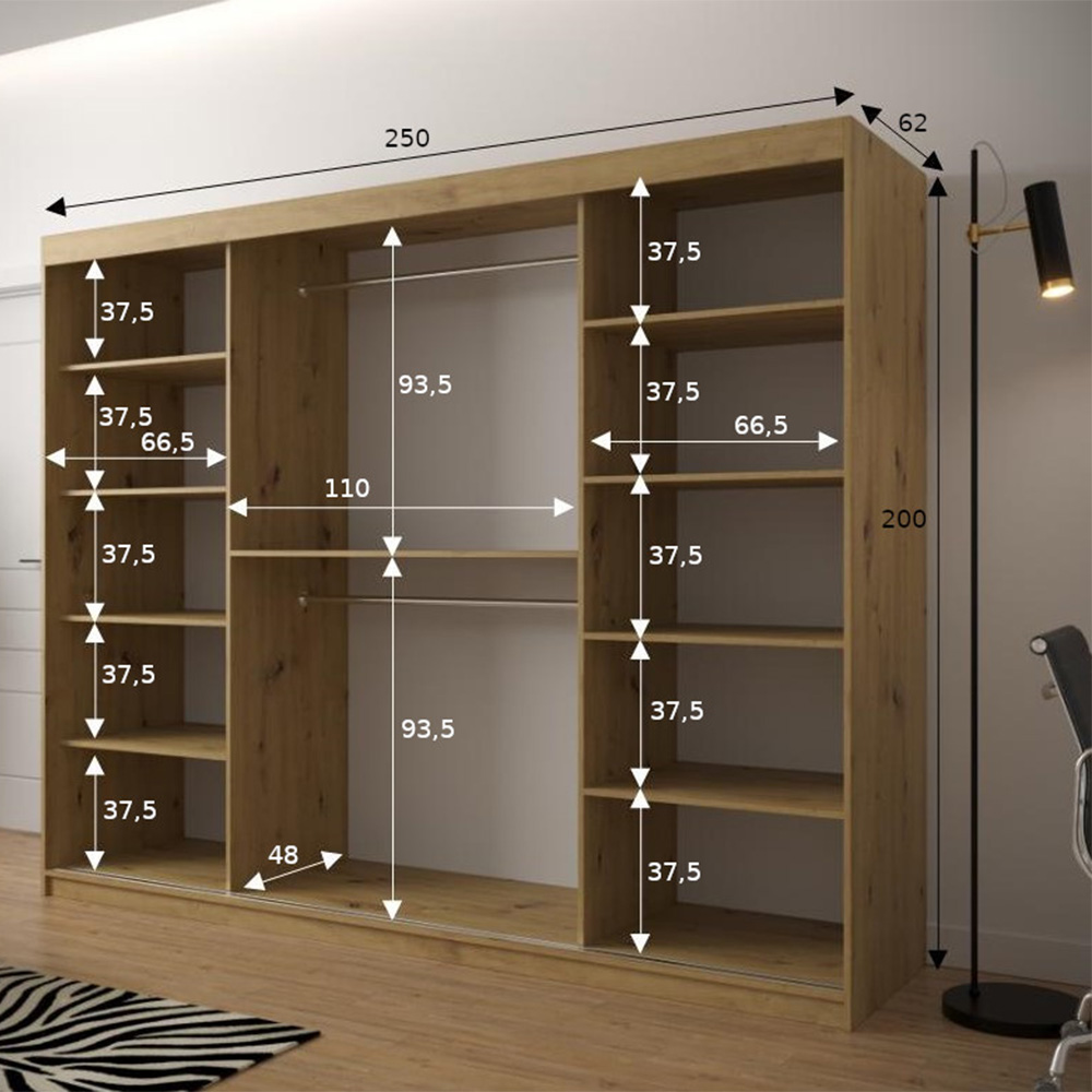 Šatní skříň Plaster | 250 cm | artisan/bílá/černá