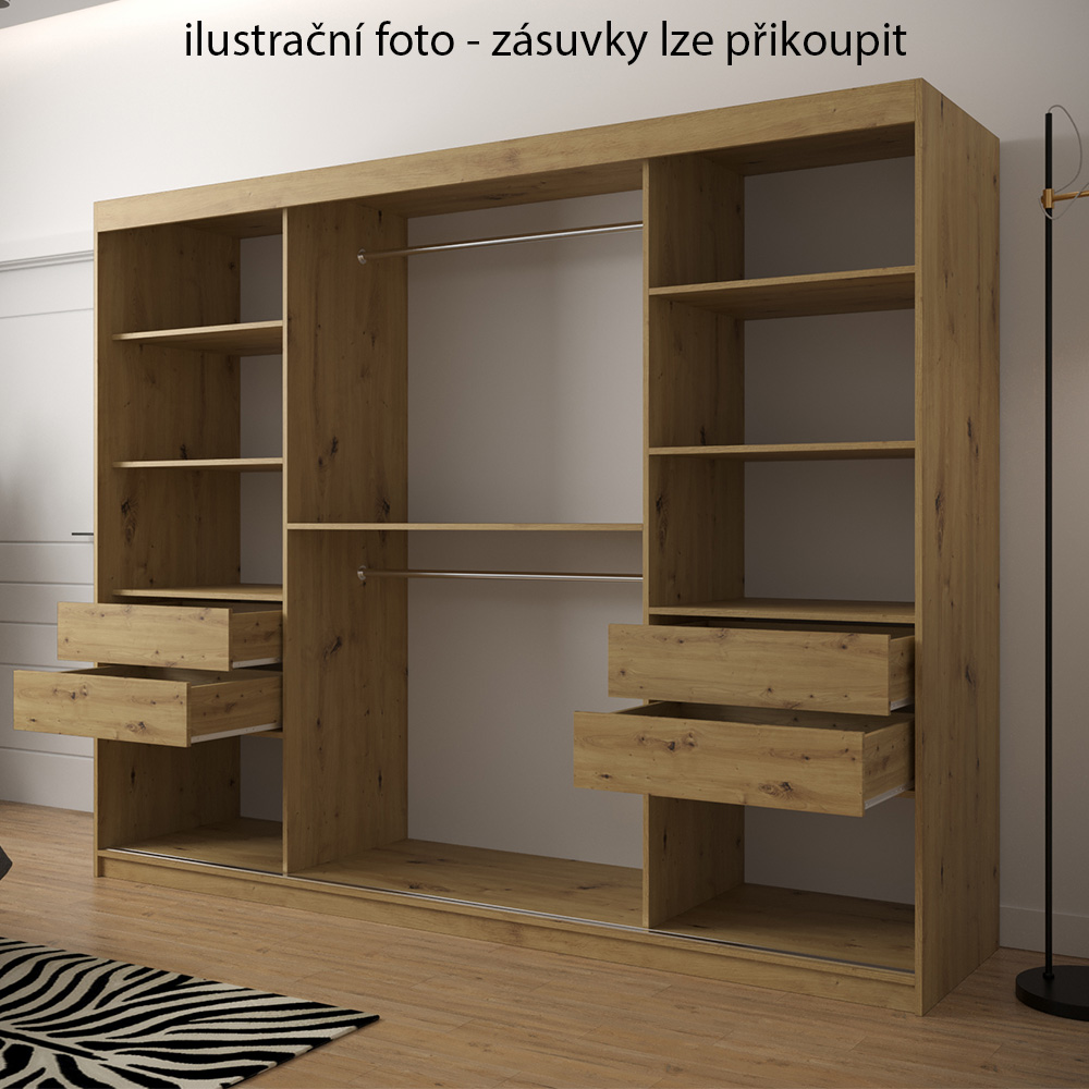 Šatní skříň Plaster | 250 cm | artisan/bílá/černá