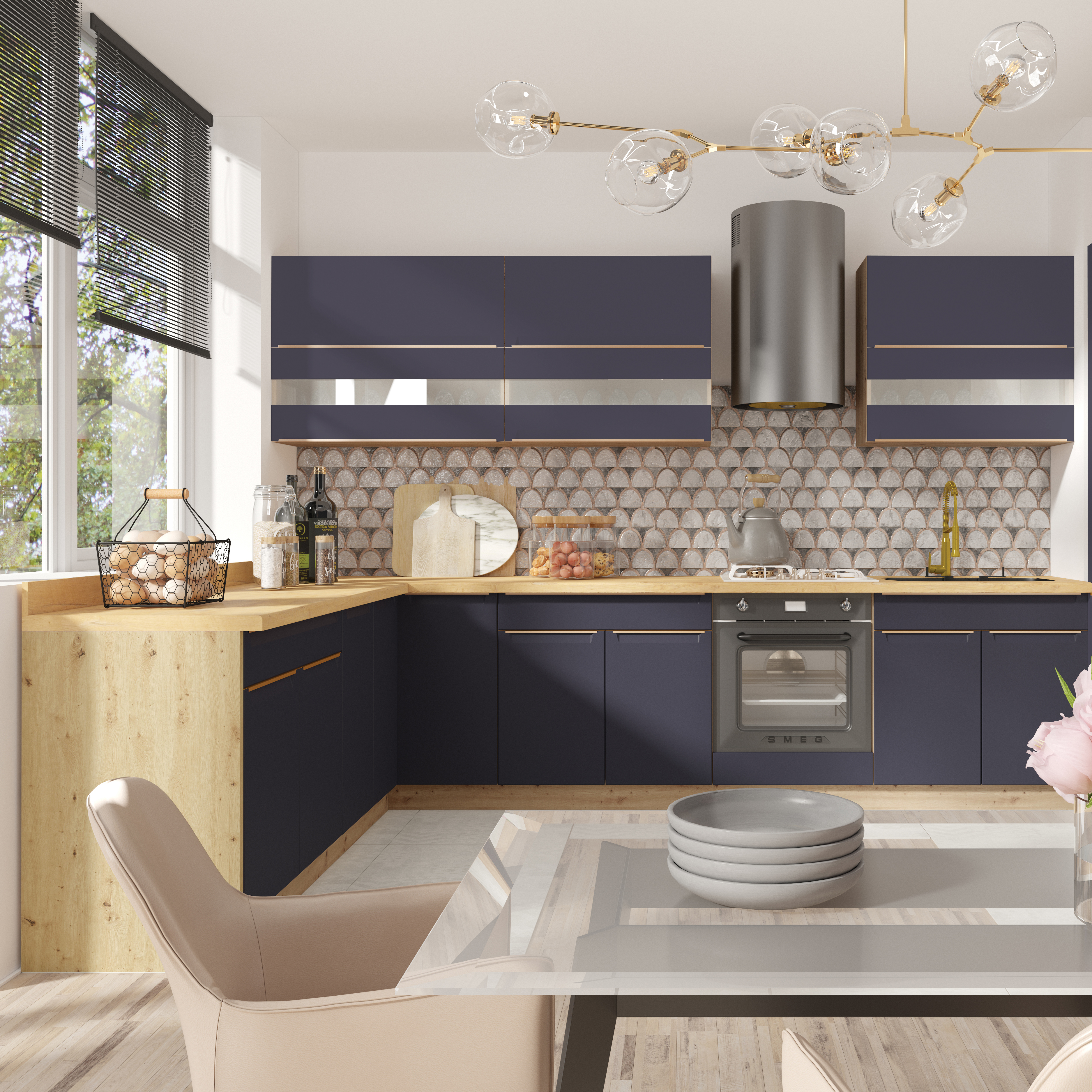 GLAMOUR m | horní skříňka rohová GLA-45G | 40x70 cm | modrá mat