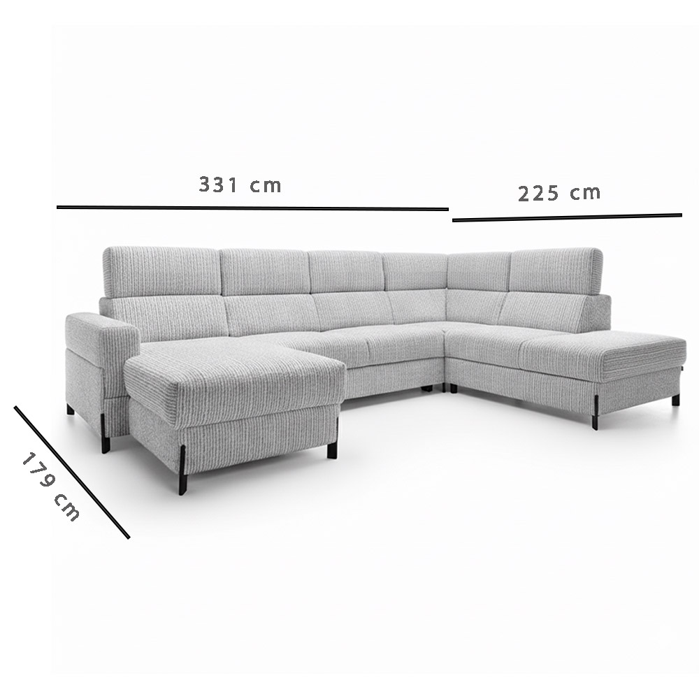 Sedací souprava ULISES U | 179x331x225 | rozkládací + úložný prostor | VÝBĚR TKANIN a NOŽIČEK