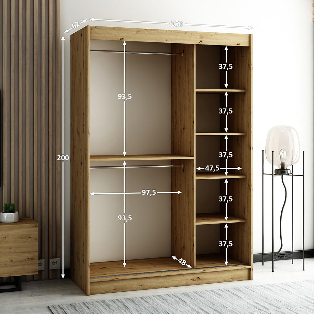 Šatní skříň Lamelo 1 - 150 cm | černá/artisan