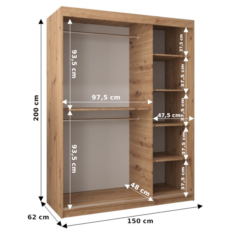 Šatní skříň Tokyo 1 | 150 cm | bílá/sonoma