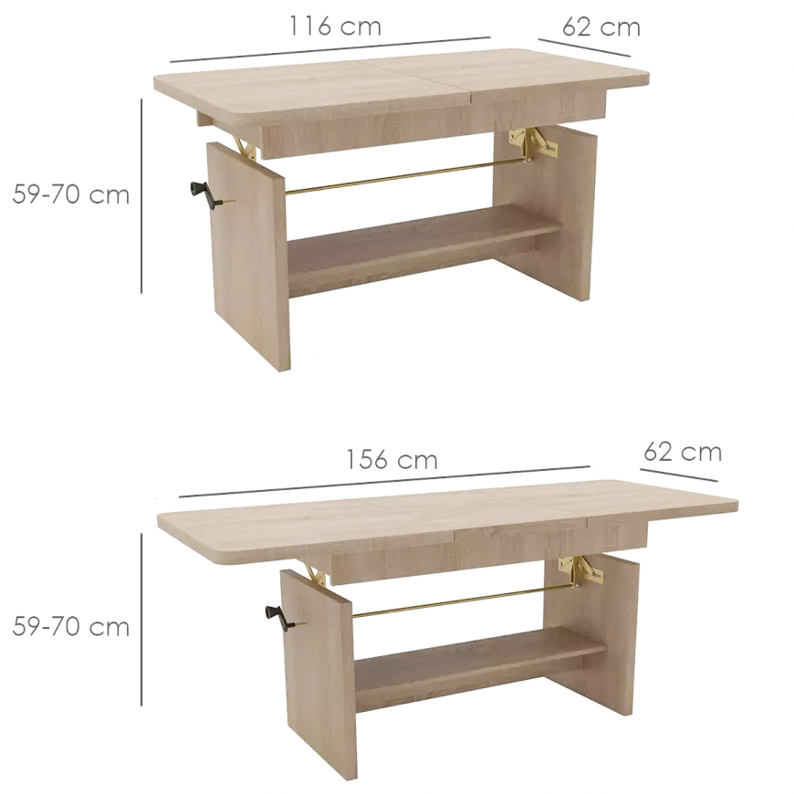 Konferenční stolek JANEK 2v1 | rozkládací 116-156 cm | sonoma
