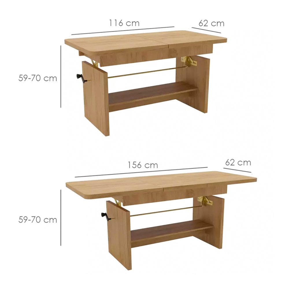 Konferenční stolek JANEK 2v1 | rozkládací 116-156 cm | kraft zlatý