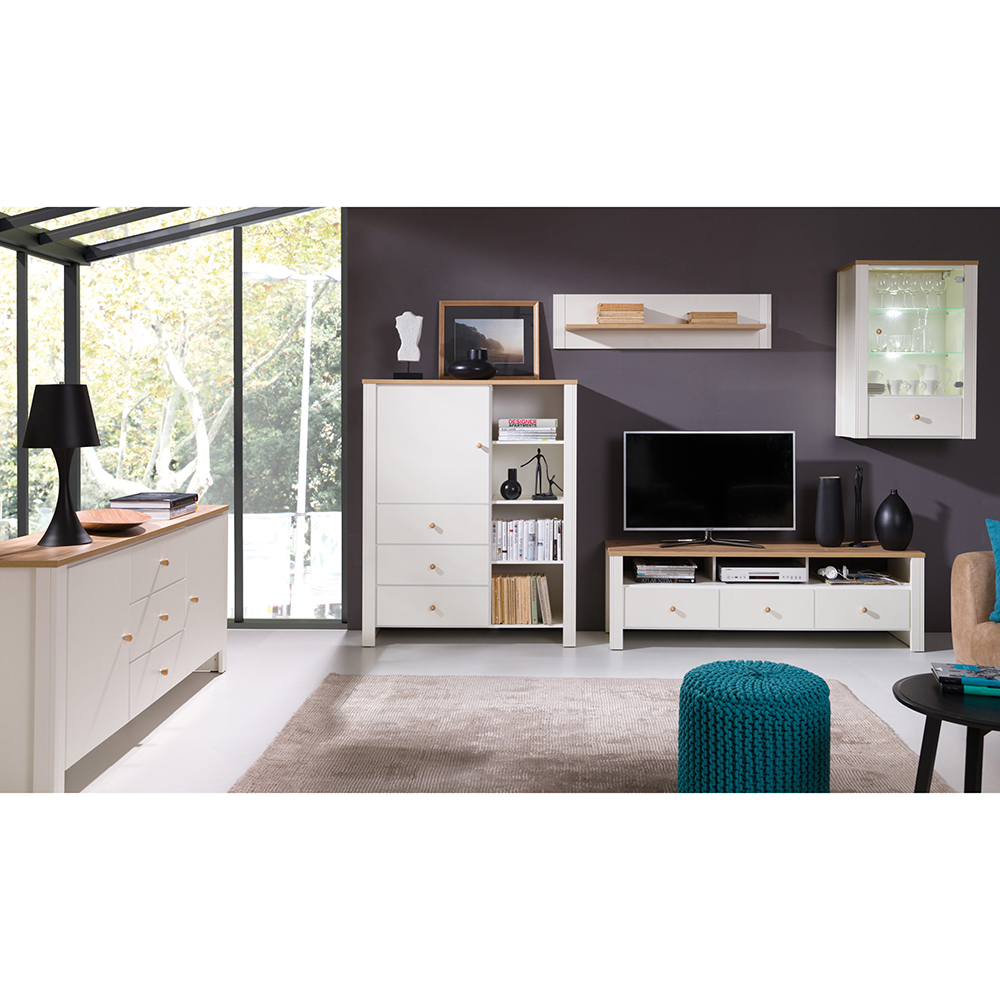 BERG | TV stolek 15 | 112 cm | krémová/dub zlatý