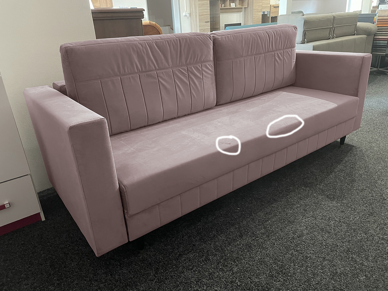 Pohovka BELLA | 232 cm | rozkládací 148x200 | pudrová lila | VÝPRODEJ II. jakost