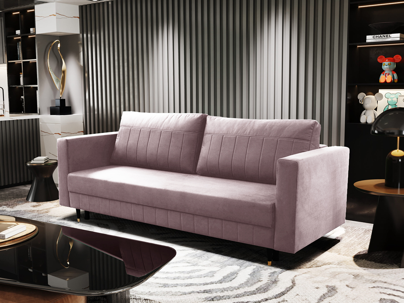 Pohovka BELLA | 232 cm | rozkládací 148x200 | pudrová lila | VÝPRODEJ II. jakost