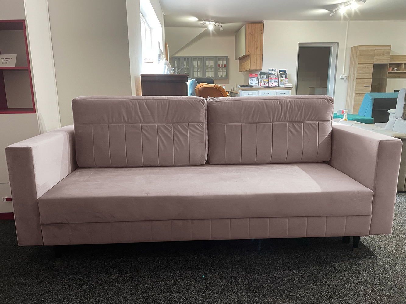 Pohovka BELLA | 232 cm | rozkládací 148x200 | pudrová lila | VÝPRODEJ II. jakost