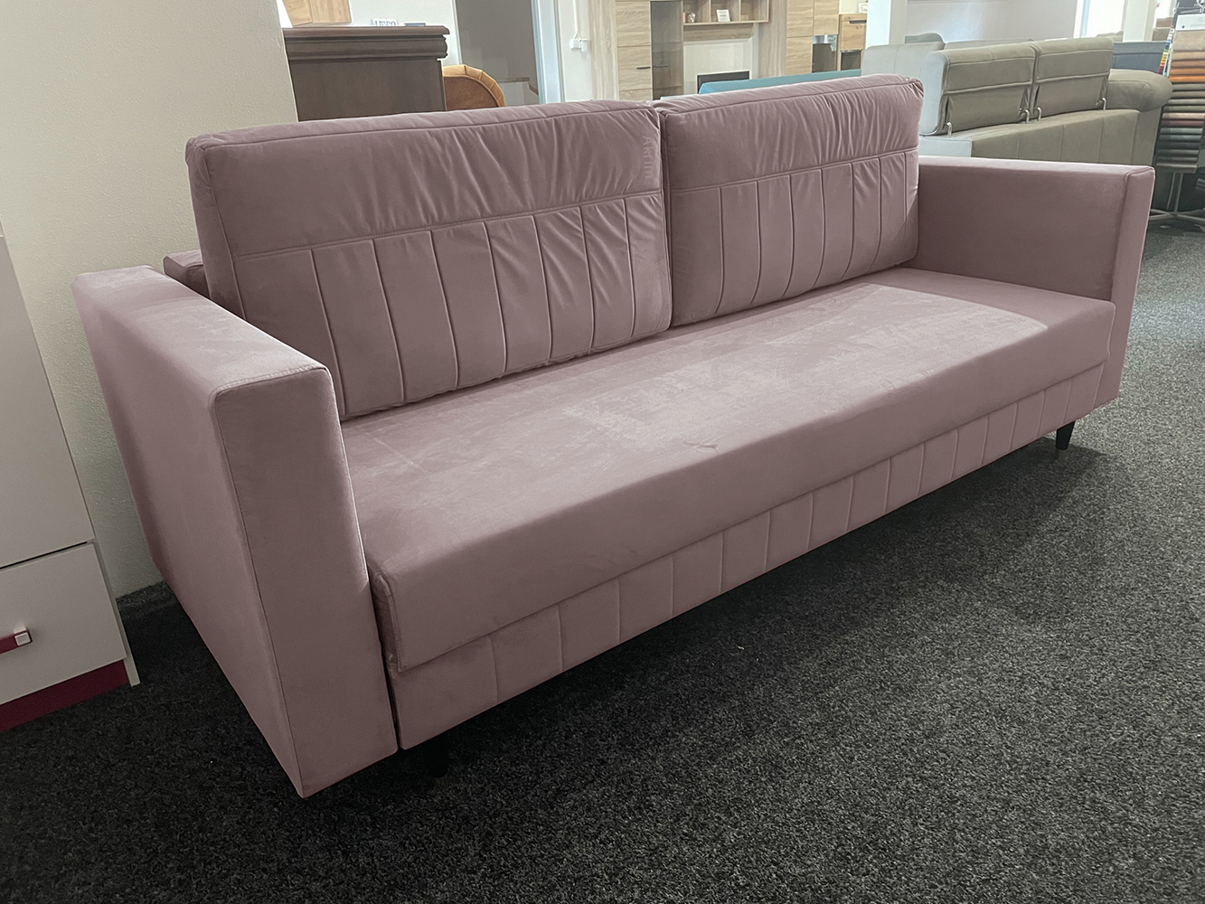 Pohovka BELLA | 232 cm | rozkládací 148x200 | pudrová lila | VÝPRODEJ II. jakost