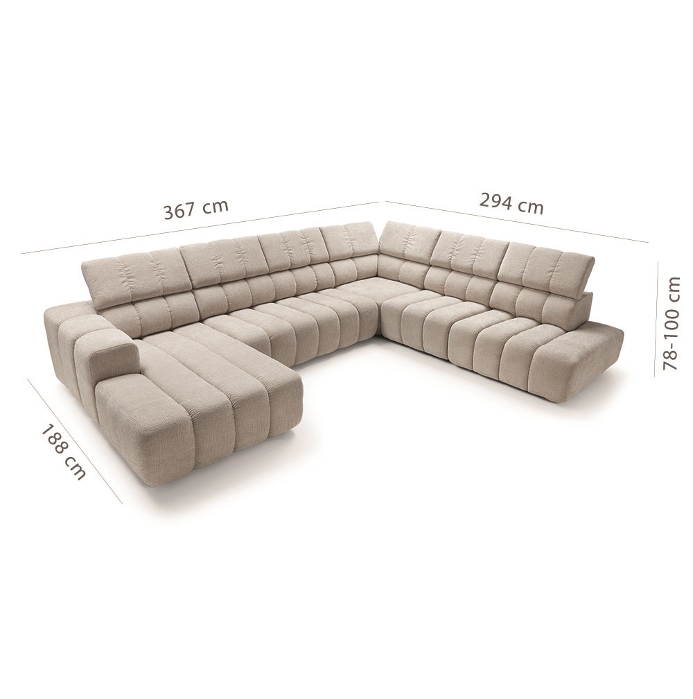 Sedací souprava ZURICH U | 188x367x294 cm | rozkládací + bez úložného prostoru | VÝBĚR TKANIN