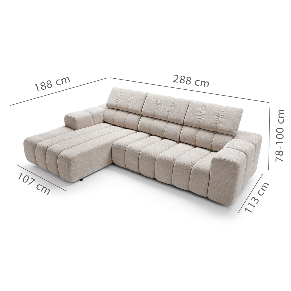 Sedací souprava ZURICH L | 188x288 cm | bez funkce | VÝBĚR TKANIN