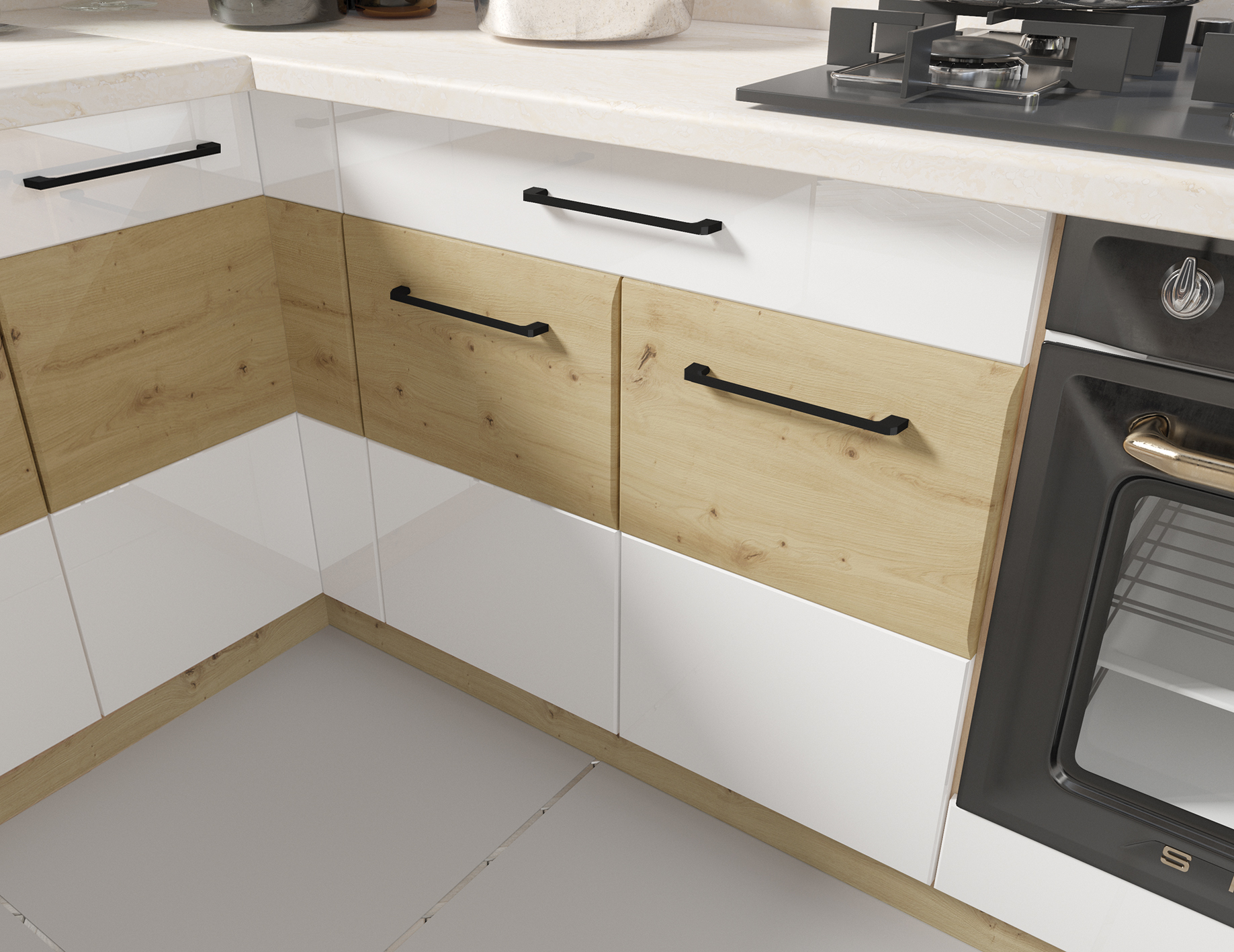 INFINITY b | dolní skříňka 4D | 50 cm | artisan/bílá lesk | VÝBĚR KOVÁNÍ